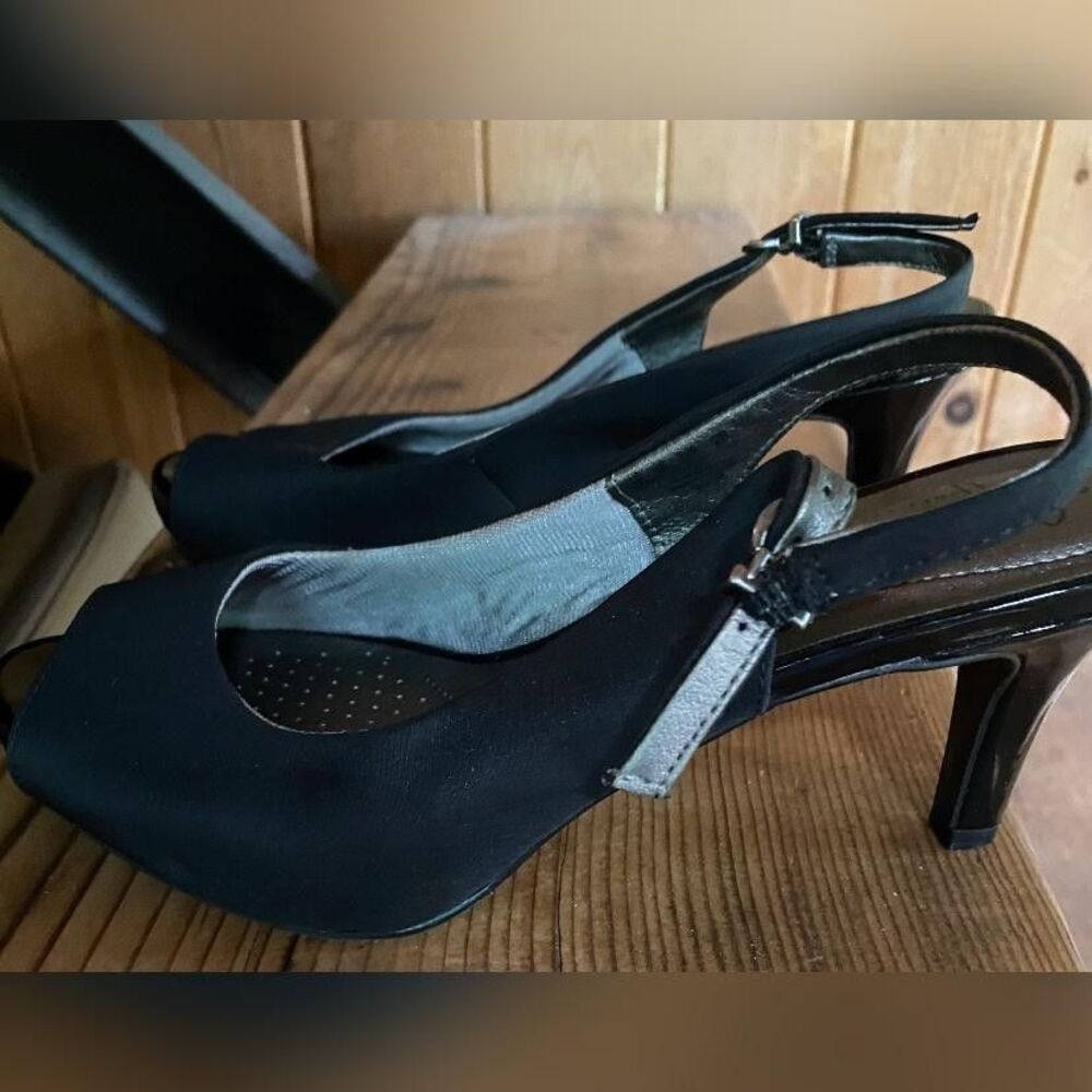 Life Stride Shoes Womens Size 6.5 Peep Toe Slingback Heels FLEX Comfort Dress